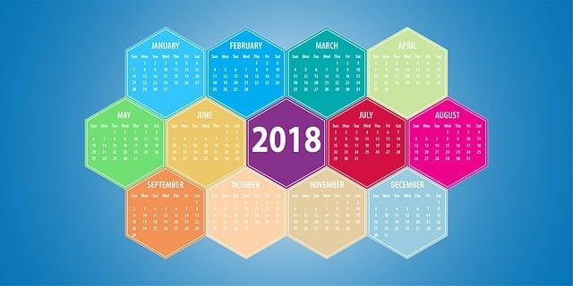 2018年のカレンダー